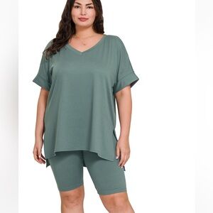 2pc V-Neck Top and Biker Shorts Set